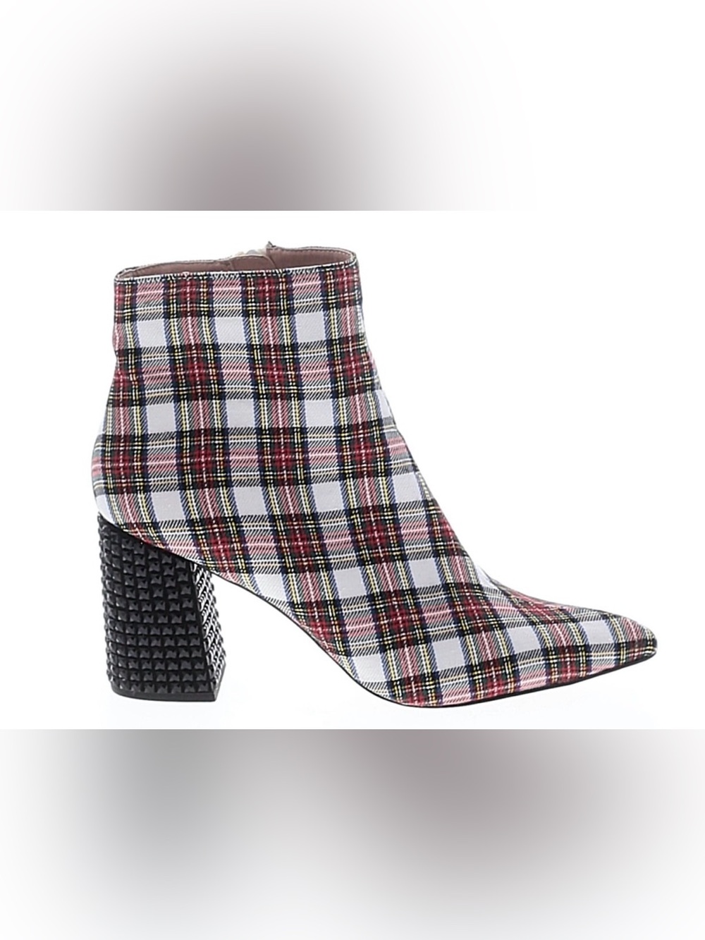 Betsey Johnson Plaid Ankle Bootie in Red, Black and White